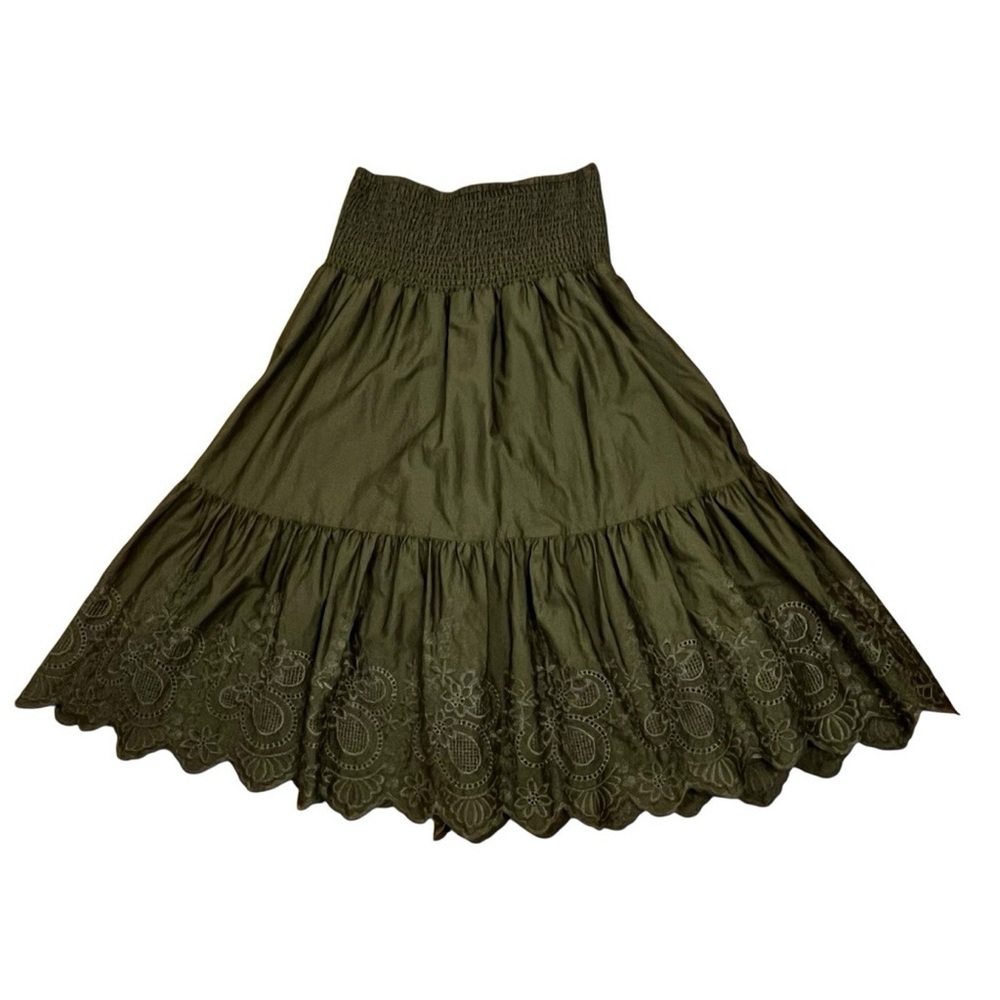 Jason Wu olive-green cotton eyelet midi skirt
